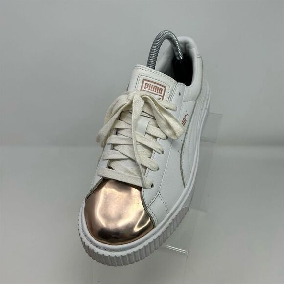 Puma Basket Platform Metallic Rose Cap Toe Women's White Sneakers Size 8.5 - Picture 3 of 13